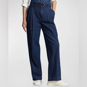 Polo Ralph Lauren Evan Belted Pleated Wide Leg Denim Pants